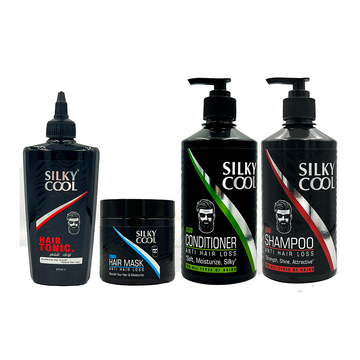 Silky Cool Men’s Hair Care Set – Anti Hair Loss & Growth Kit with Shampoo, Conditioner, Mask & Tonic (4-Piece Grooming Essentials)